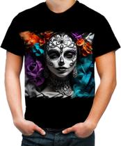 Camiseta Colorida La Catrina Mexicana Dama Esqueleto 14