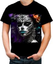 Camiseta Colorida La Catrina Mexicana Dama Esqueleto 6 Camiseta Colorida La Catrina Mexicana Dama Esqueleto 6
