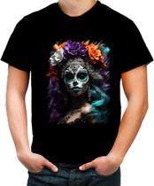Camiseta Colorida La Catrina Mexicana Dama Esqueleto 7 Camiseta Colorida La Catrina Mexicana Dama Esqueleto 7