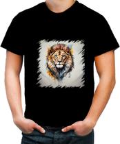 Camiseta Colorida Leão Ilustrado Cromático Abstrato Rei 1