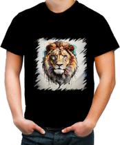 Camiseta Colorida Leão Ilustrado Cromático Abstrato Rei 2