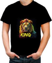Camiseta Colorida Leão Ilustrado Cromático Abstrato Rei 3