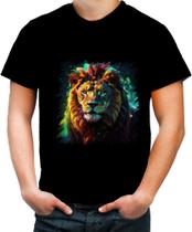Camiseta Colorida Leão Ilustrado Cromático Abstrato Rei 4