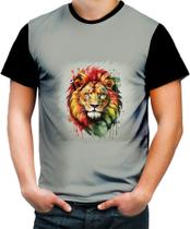 Camiseta Colorida Leão Ilustrado Cromático Abstrato Rei 6