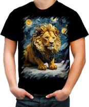 Camiseta Colorida Leão Noite Estrelada Van Gogh 4 Camiseta Colorida Leão Noite Estrelada Van Gogh 4