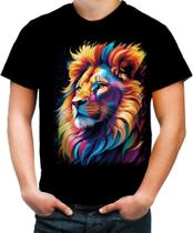 Camiseta Colorida Leão Rei Ondas Magnéticas Vibrante 5