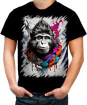 Camiseta Colorida Macaco Monkey Ilustrado Vetor 6
