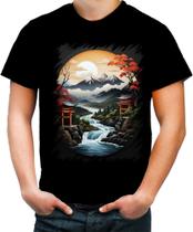 Camiseta Colorida Paisagem Oriental Portão Torii 11