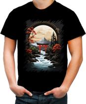 Camiseta Colorida Paisagem Oriental Portão Torii 20