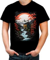 Camiseta Colorida Paisagem Oriental Portão Torii 8