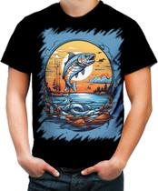 Camiseta Colorida Pesca Esportiva Peixes Azul Paz 5