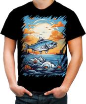 Camiseta Colorida Pesca Esportiva Peixes Azul Paz 6