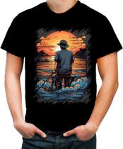 Camiseta Colorida Pesca Esportiva Pôr do Sol Peixes 11