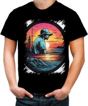 Camiseta Colorida Pesca Esportiva Pôr do Sol Peixes 13