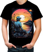 Camiseta Colorida Pesca Esportiva Pôr do Sol Peixes 18