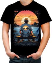 Camiseta Colorida Pesca Esportiva Pôr do Sol Peixes 19