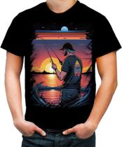 Camiseta Colorida Pesca Esportiva Pôr do Sol Peixes 22