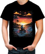 Camiseta Colorida Pesca Esportiva Pôr do Sol Peixes 9