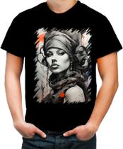 Camiseta Colorida Pintura a Carvão Mulher Arte 17