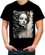 Camiseta Colorida Pintura a Carvão Mulher Arte 36