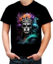 Camiseta Colorida Rainha Mexicana Dama Esqueleto 2