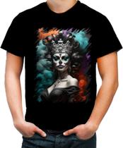 Camiseta Colorida Rainha Mexicana Dama Esqueleto 9 Camiseta Colorida Rainha Mexicana Dama Esqueleto 9
