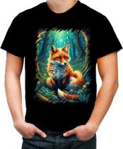 Camiseta Colorida Raposa na Floresta Fofa Desenhada 4 Camiseta Colorida Raposa na Floresta Fofa Desenhada 4