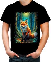 Camiseta Colorida Raposa na Floresta Fofa Desenhada 6