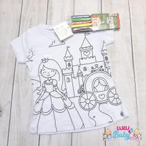 Camiseta Colorir Interativa com canetinha temático Desenho pintar 1 ao 8 dia das crianças