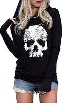 Camiseta com capuz FCHICH Skull Gothic Halloween para mulheres Camiseta com capuz FCHICH Skull Gothic Halloween para mulheres