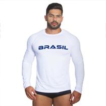 Camiseta Com Proteção Solar Uv Brasil Listras Verde-Azul