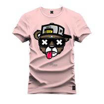 Camiseta Confortável Estampada Nexstar 100% Algodão Urso Boné Bolado