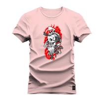 Camiseta Confortável Gola Redonda Estampa Dtf Caveiras