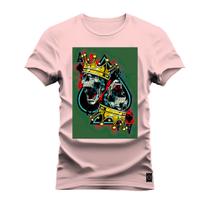 Camiseta Confortável Premium Estampada Caveira Baralho