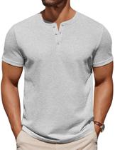Camiseta COOFANDY Cotton Henley para homens cinza claro