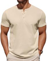 Camiseta COOFANDY Henley para homens: algodão respirável, cáqui claro