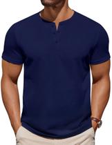 Camiseta COOFANDY Henley para homens azul marinho e algodão