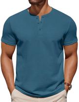 Camiseta COOFANDY Henley para homens de manga curta, algodão, cinza, azul