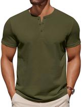 Camiseta COOFANDY Henley para homens de manga curta verde militar