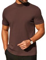 Camiseta COOFANDY Mock, gola alta, manga curta, algodão, masculina, marrom