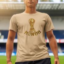 Camiseta Copa Mundo Estampa Troféu Taça Dourado Unissex Casual Confortável Moda Futebol 100% Algodão