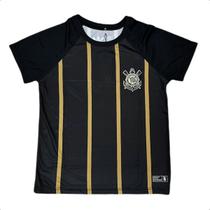 Camiseta Corinthians Infantil Raglan Fitness Preto e Dourado Camiseta Corinthians Infantil Raglan Fitness Preto e Dourado