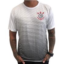 Camiseta Corinthians Listrada Masculina - Branco e Preto - SPR