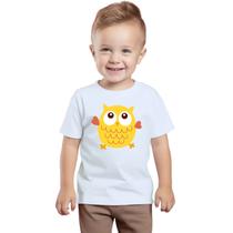 Camiseta Coruja Amarela Corujinha Camisa Personalizada Blusa Infantil e Juvenil Algodão com Poliéster Camiseta Coruja Amarela Corujinha Camisa Personalizada Blusa Infantil e Juvenil Algodão com Poliéster