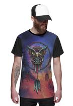 Camiseta Coruja Filtro dos Sonhos Colorida Preta Masculina