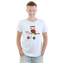 Camiseta Coruja Natal Corujinha Natalina Camisa Personalizada Blusa Adulto Algodão com Poliéster