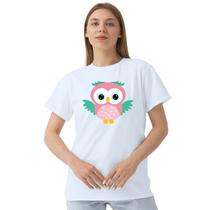 Camiseta Coruja Rosa Asas Camisa Personalizada Blusa Adulto Algodão com Poliéster Camiseta Coruja Rosa Asas Camisa Personalizada Blusa Adulto Algodão com Poliéster
