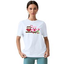 Camiseta Corujas Corações Camisa Personalizada Blusa Adulto Algodão com Poliéster Camiseta Corujas Corações Camisa Personalizada Blusa Adulto Algodão com Poliéster