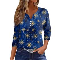 Camiseta COTECRAM com estampa de floco de neve e manga 3/4 para mulheres azul S