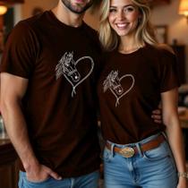Camiseta Country Amor Cavalo Coração Pecuaria Agro Camisa Estampada Casal